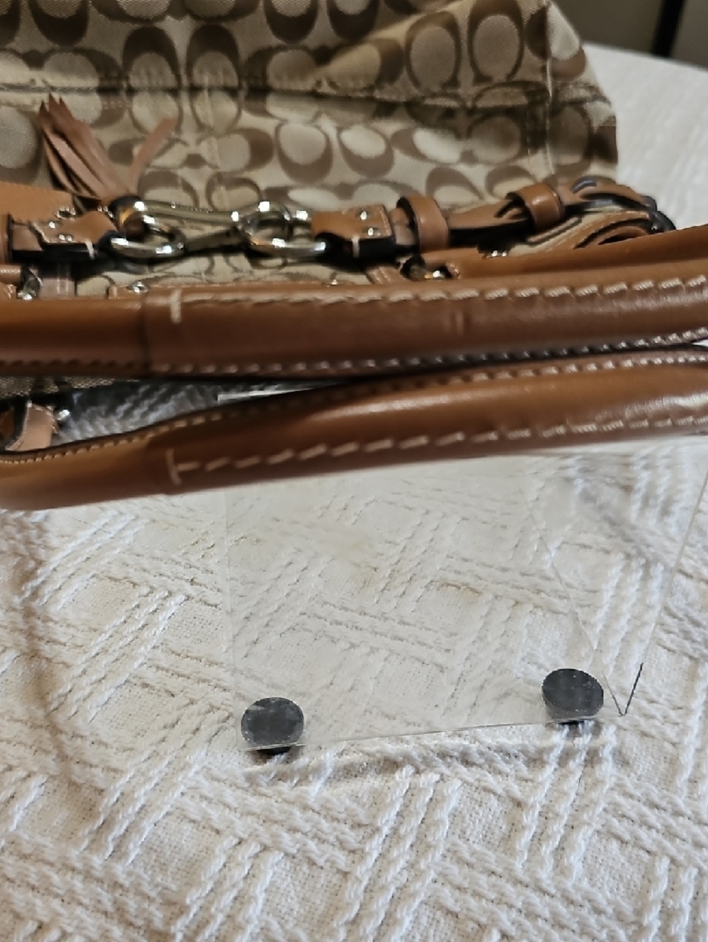Coach Tan Signature Canvas Satchel with Leather Trim and Tassel - Picture 8 of 14